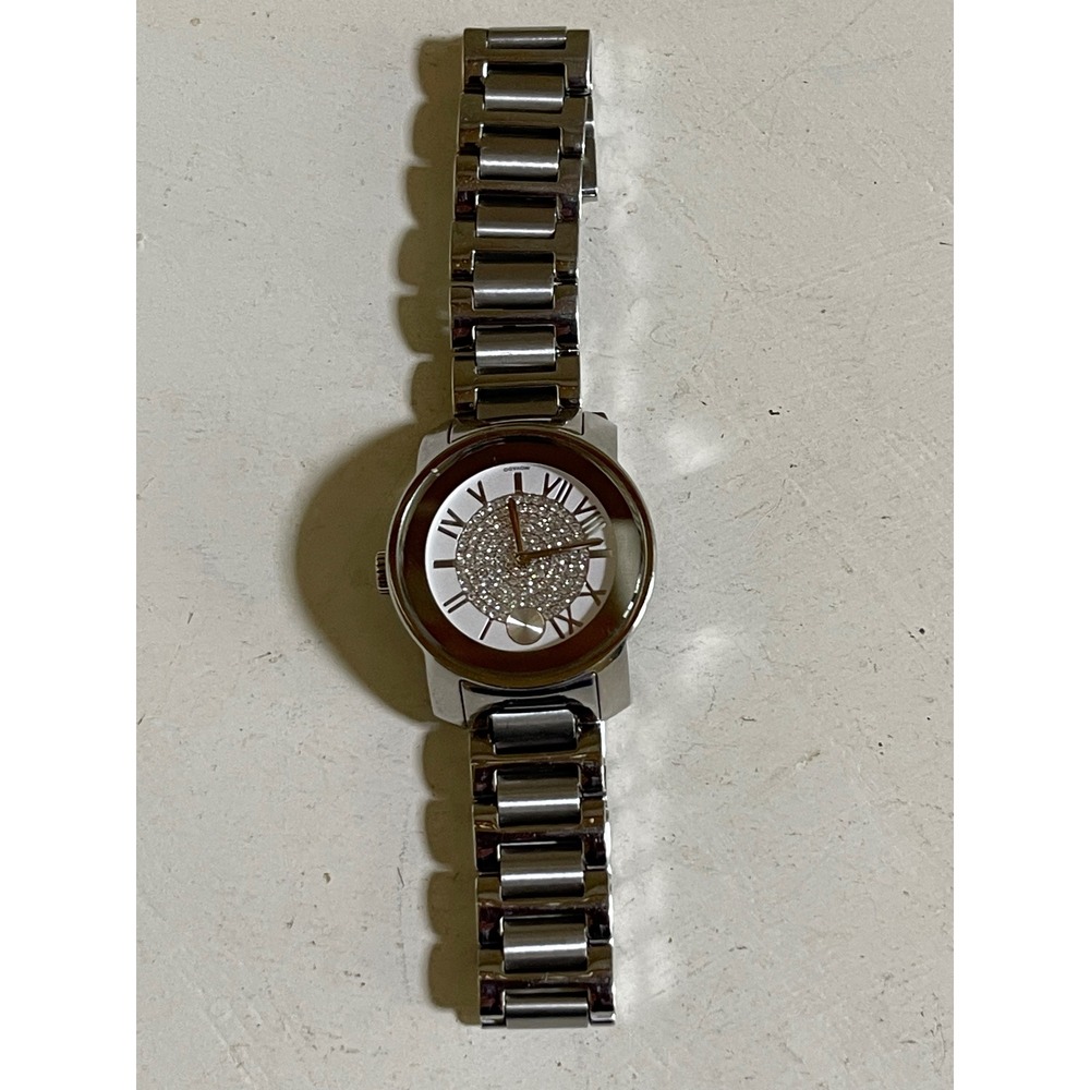 Movado Bold Silver Stainless Steel Crystal Pave Roman Numeral Watch - Picture 3 of 5